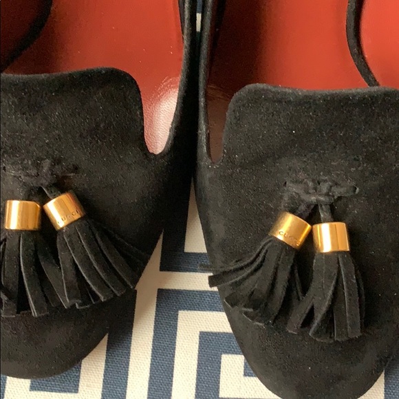 Black Suede Gucci Mischa Tassel Pumps - Picture 5 of 6